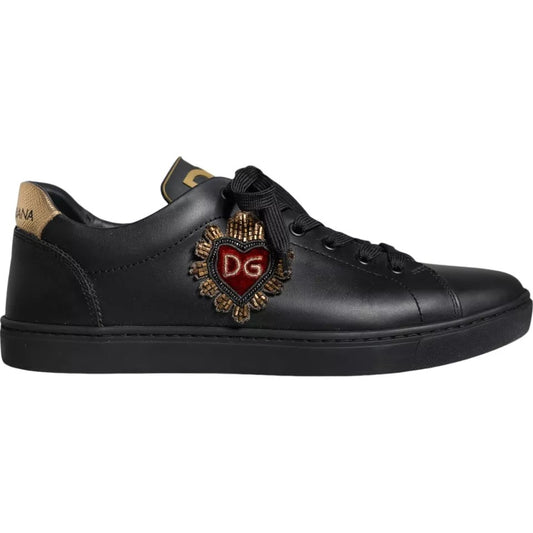 Dolce &amp; Gabbana – Niedrige Sneaker aus Leder mit Herzmuster, Schwarz