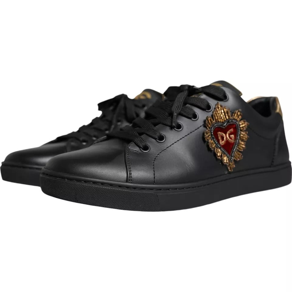 Dolce &amp; Gabbana – Niedrige Sneaker aus Leder mit Herzmuster, Schwarz