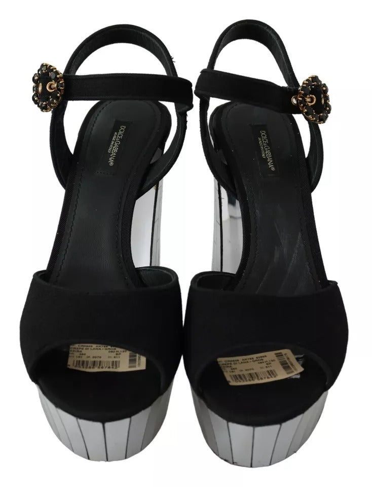 Dolce & Gabbana Black Crystals Ankle Strap Sandals Shoes