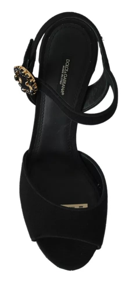 Dolce & Gabbana Black Crystals Ankle Strap Sandals Shoes