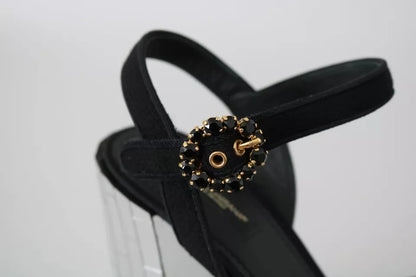 Dolce & Gabbana Black Crystals Ankle Strap Sandals Shoes