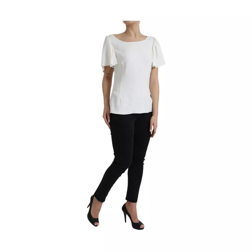 Dolce & Gabbana White Viscose Round Neck Short Sleeves Top