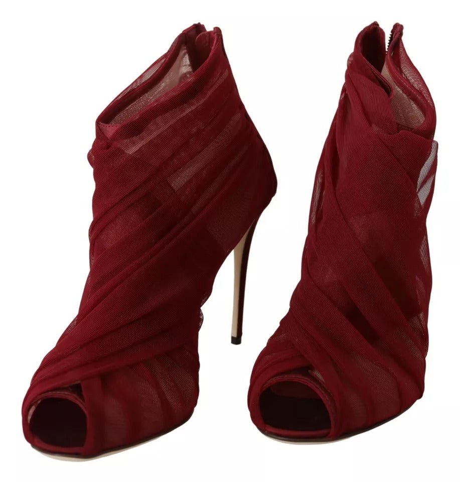 Dolce & Gabbana Red Tulle Ankle Boots Stiletto Heels Shoes