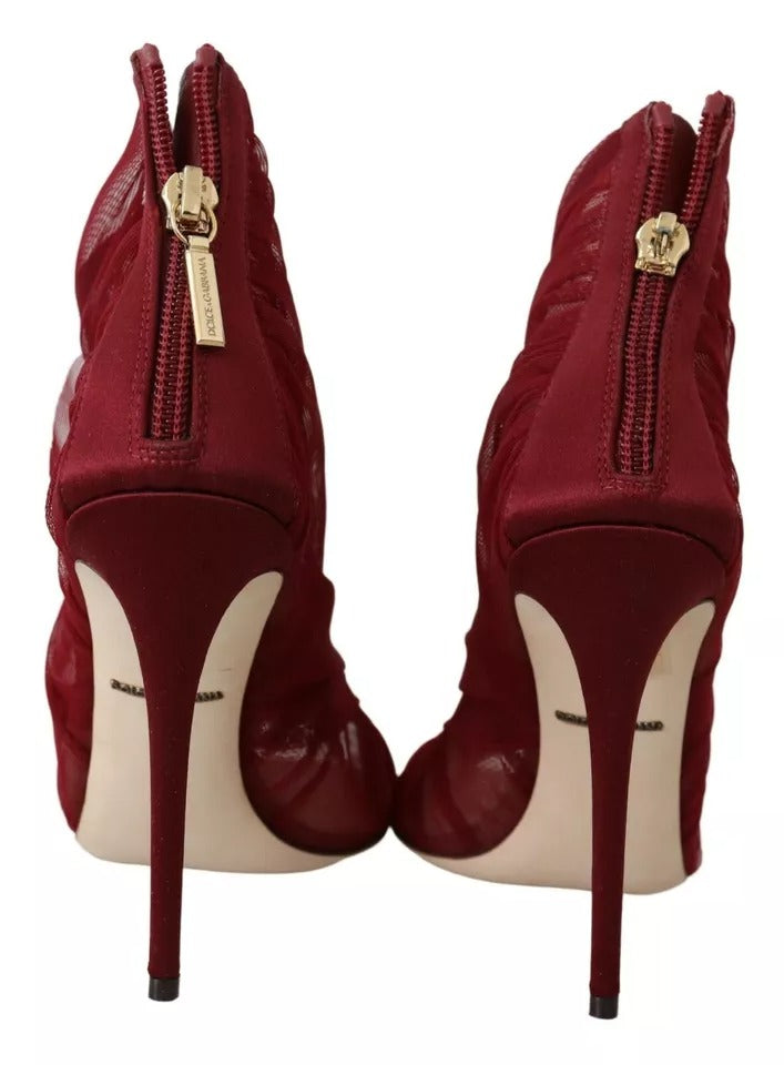 Dolce & Gabbana Red Tulle Ankle Boots Stiletto Heels Shoes