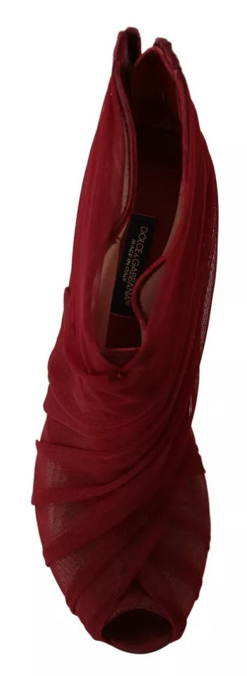 Dolce & Gabbana Red Tulle Ankle Boots Stiletto Heels Shoes