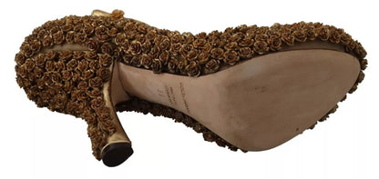 Dolce & Gabbana Gold Roses Embellished Heels Pumps Shoes