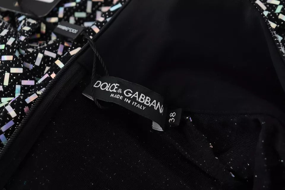 Dolce &amp; Gabbana – Schwarzes, figurbetontes Minikleid aus Nylon mit Verzierung