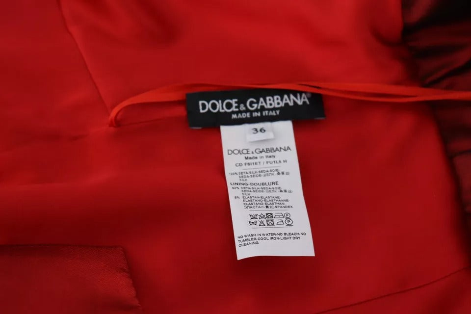 Dolce & Gabbana Red A-line Pleated Midi Satin Silk Dress