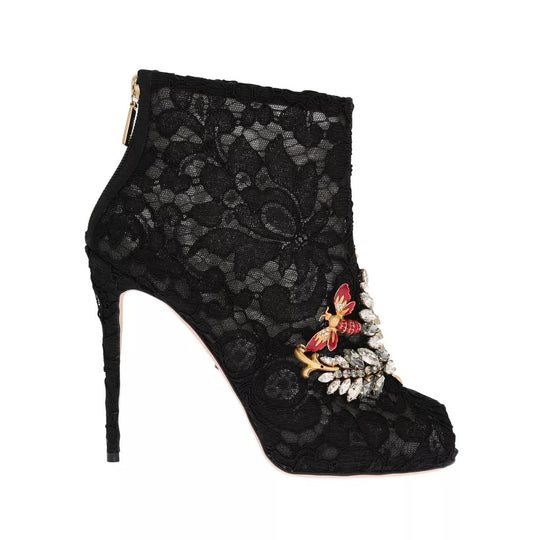 Dolce &amp; Gabbana – Schwarze Stiefeletten mit Kristallspitze und Stilettos