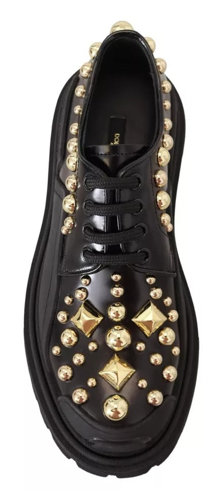 Dolce & Gabbana Black Leather Trekking Derby Embellished Shoes