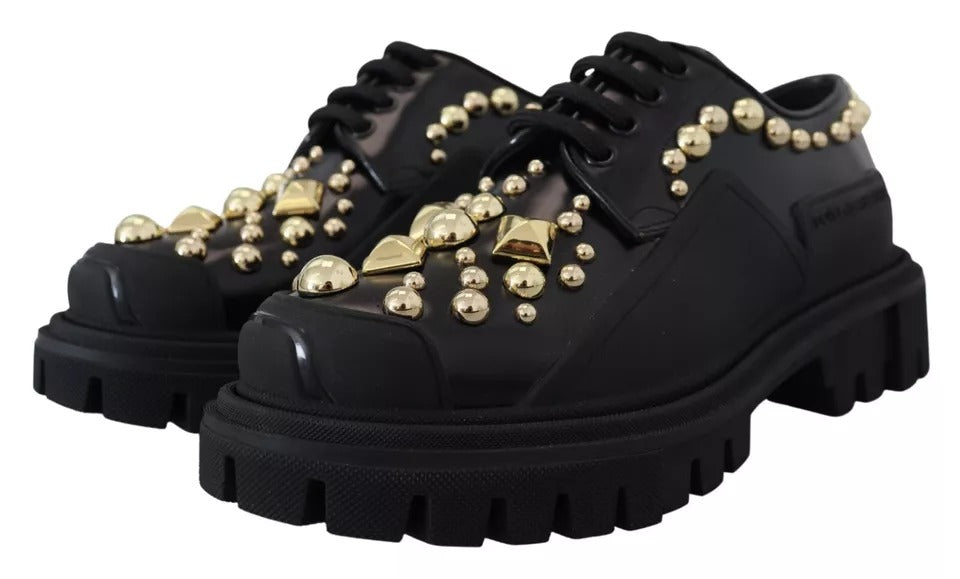 Dolce &amp; Gabbana – Trekking-Derby-Schuhe aus schwarzem Leder mit Verzierung