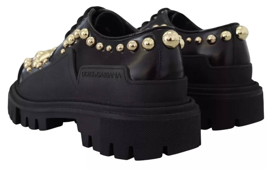 Dolce &amp; Gabbana – Trekking-Derby-Schuhe aus schwarzem Leder mit Verzierung