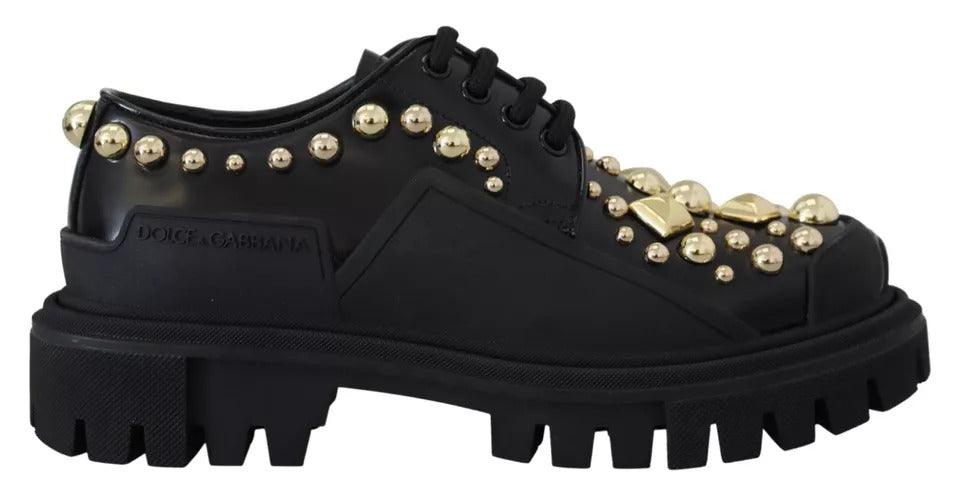 Dolce &amp; Gabbana – Trekking-Derby-Schuhe aus schwarzem Leder mit Verzierung