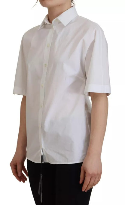 Dolce & Gabbana White Cotton Button Front Short Sleeve Shirt