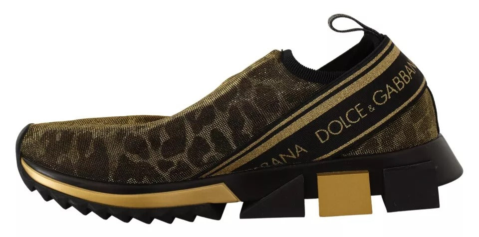 Dolce &amp; Gabbana – Sorrento – Sneaker mit Glitzer und Leopardenmuster in Gold