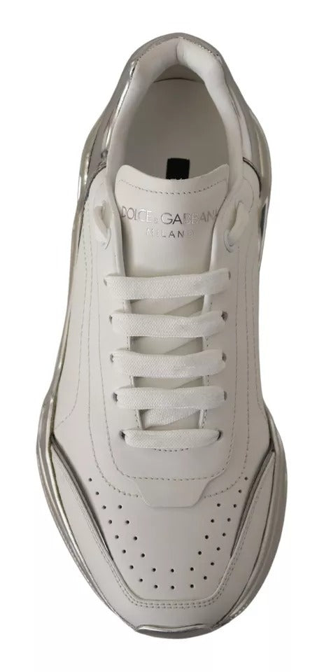 Dolce & Gabbana White Silver Leather Daymaster Sneakers Shoes