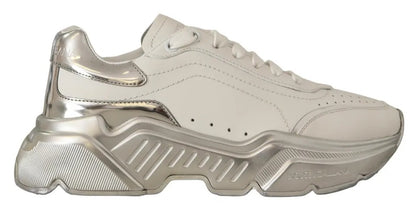 Dolce & Gabbana White Silver Leather Daymaster Sneakers Shoes