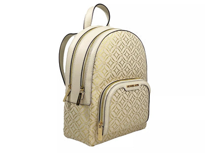 Michael Kors Jaycee Medium Zip Pocket Backpack Bag Cream Gold