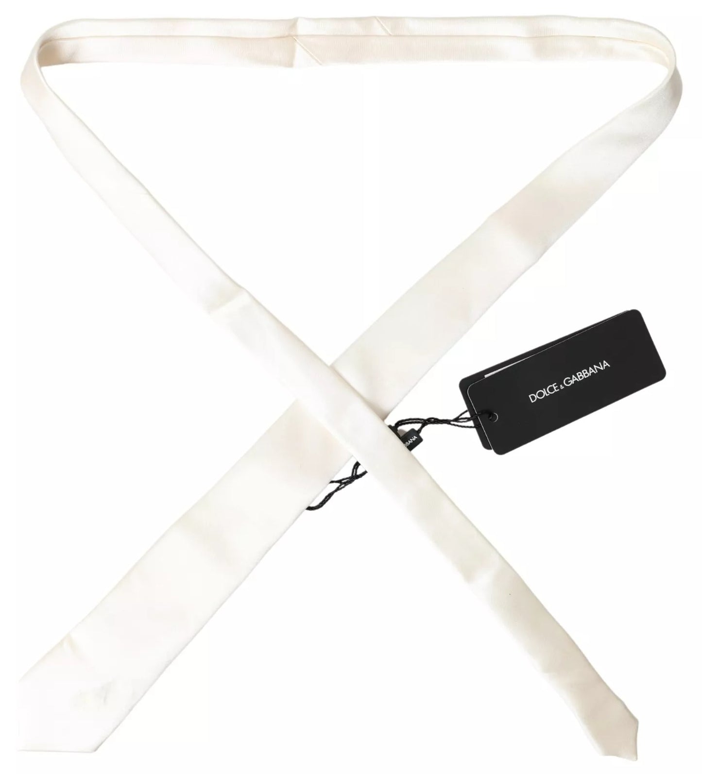 Dolce & Gabbana Off White Satin Silk Classic Men Necktie