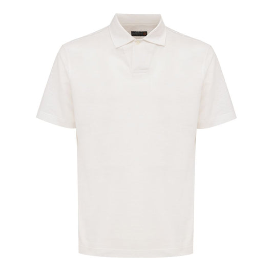 Corneliani White Linen Polo Shirt