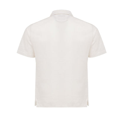 Corneliani White Linen Polo Shirt