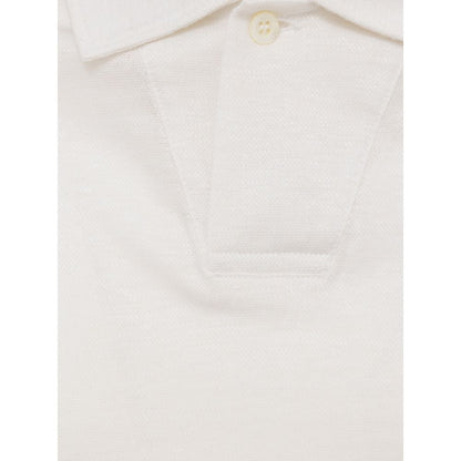 Corneliani White Linen Polo Shirt