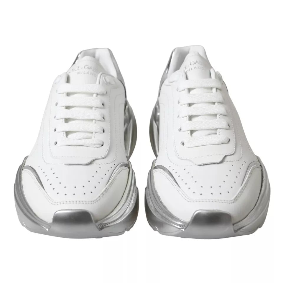 Dolce & Gabbana White Silver Daymaster Leather Sneakers Shoes