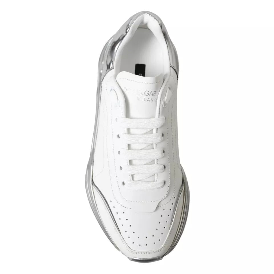 Dolce & Gabbana White Silver Daymaster Leather Sneakers Shoes