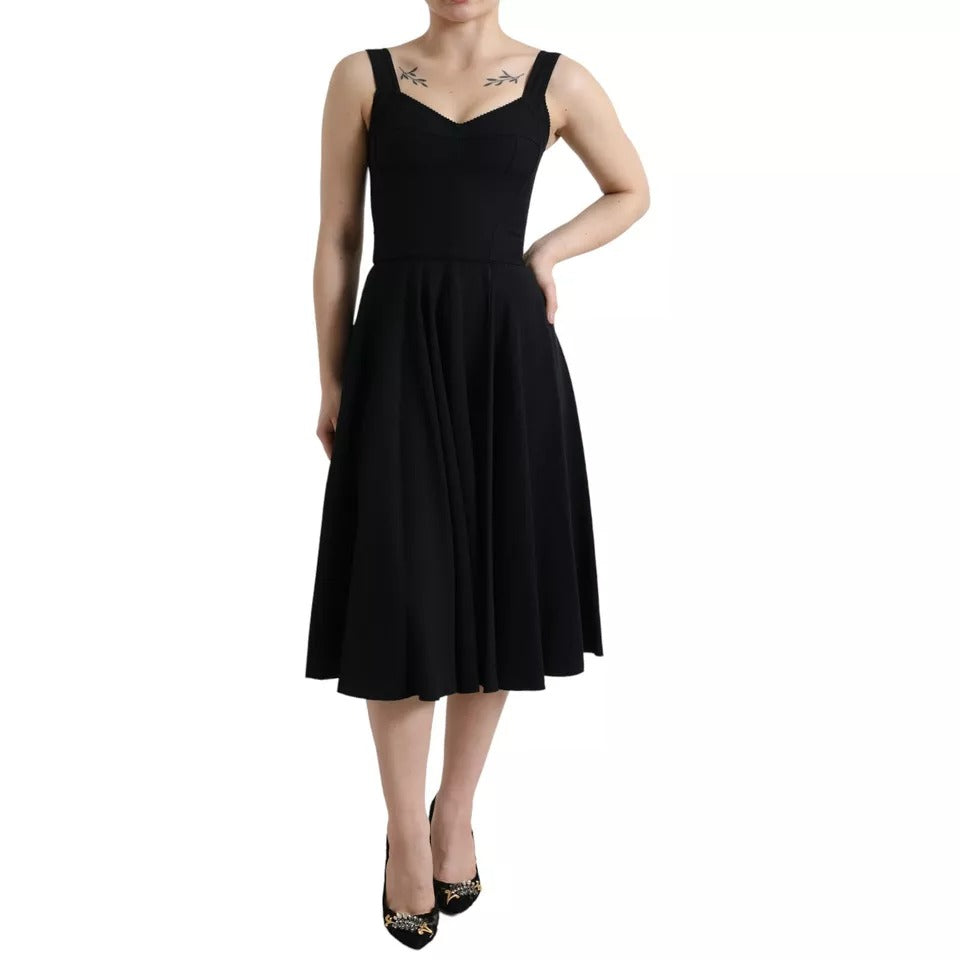 Dolce & Gabbana Black Sleeveless A-line Pleated Midi Dress