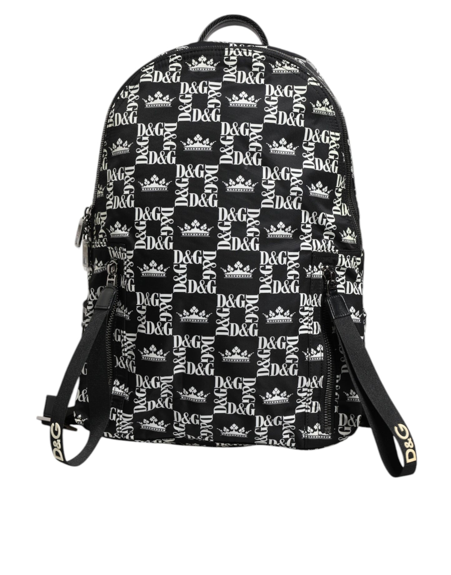 Dolce & Gabbana Black White Crown Printed Nylon School Backpack Bag