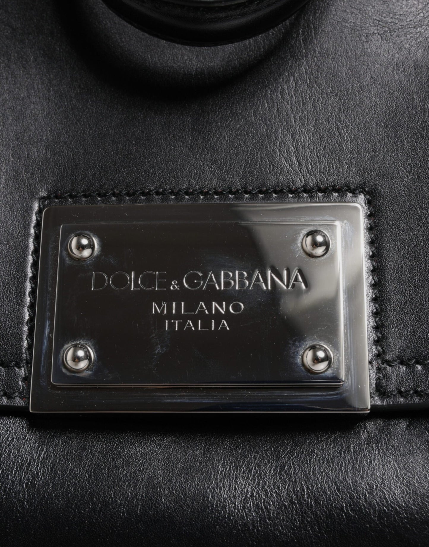 Dolce & Gabbana Black Calfskin Leather SICILY Logo Plaque Top Handle Bag