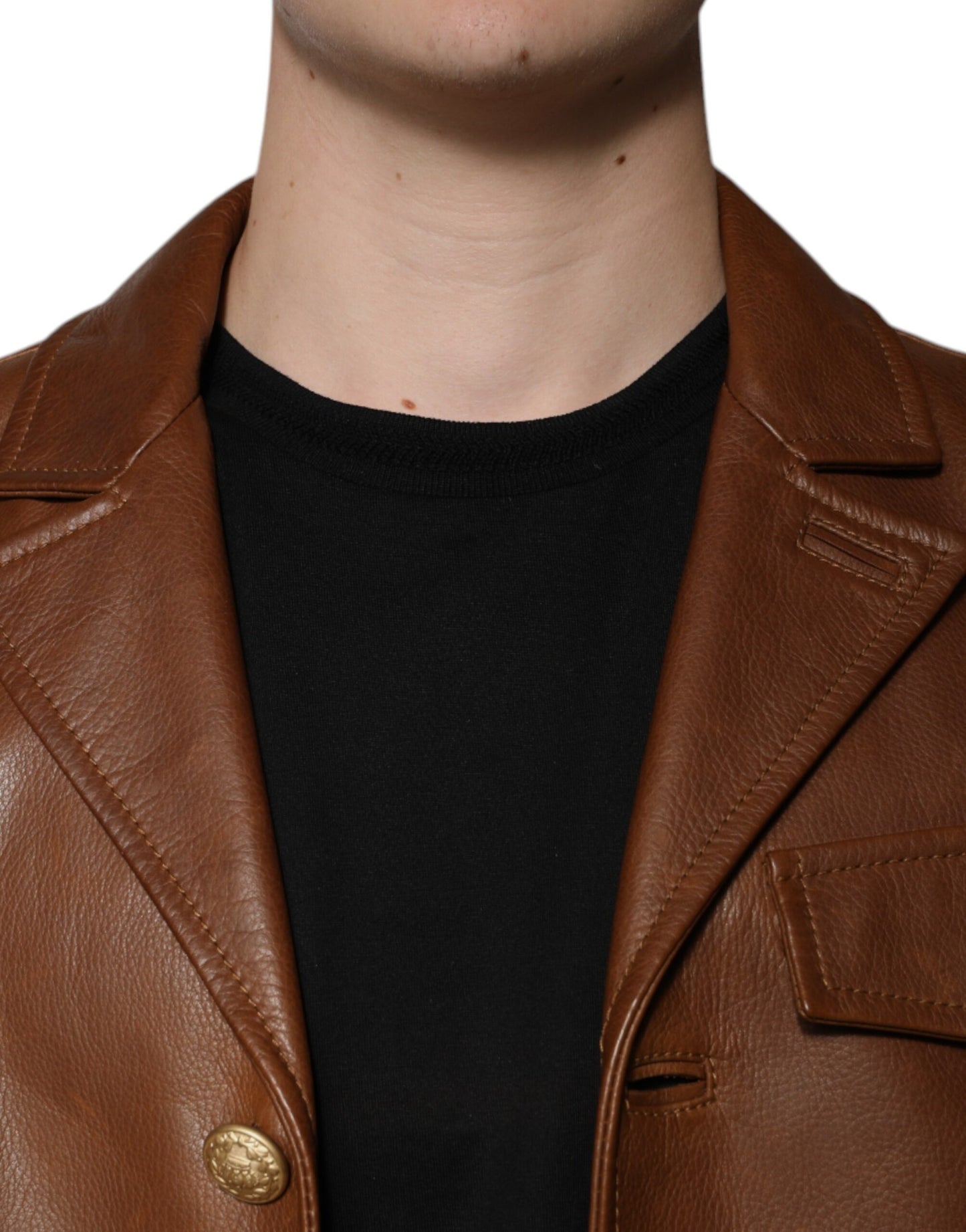 Dolce & Gabbana Brown Calfskin Leather Button Down Jacket