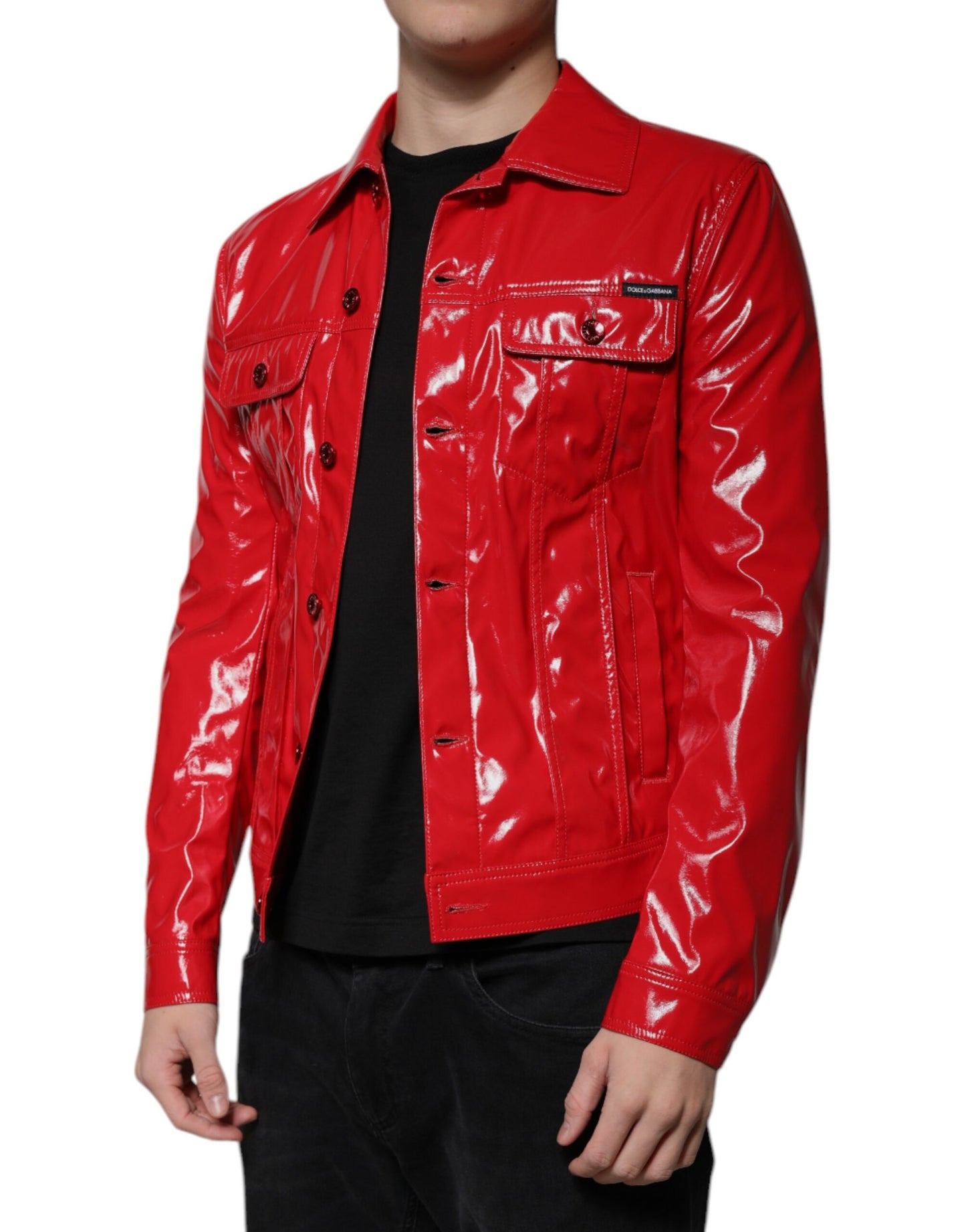 Dolce & Gabbana Red Polyester Button Down Collared Jacket