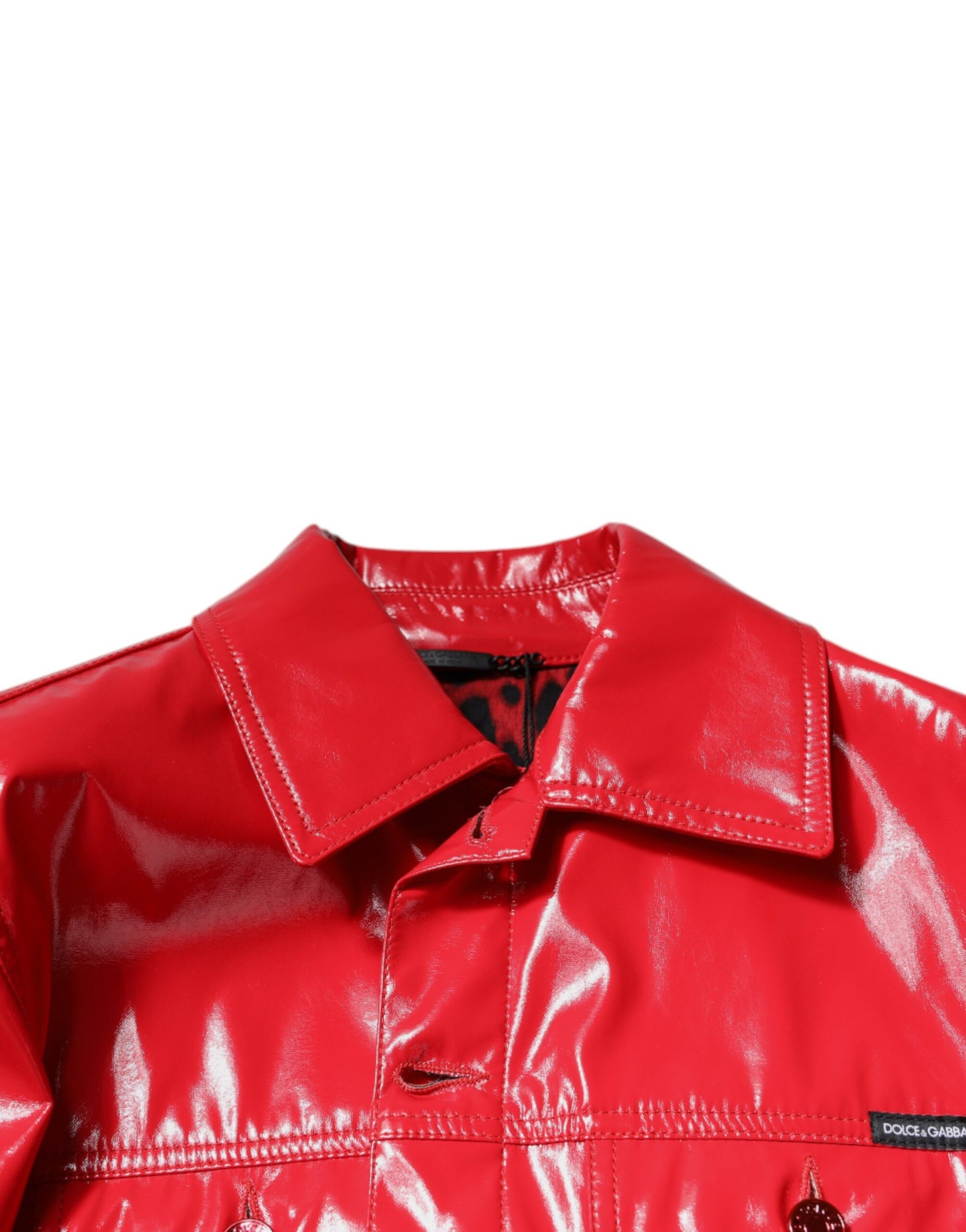 Dolce & Gabbana Red Polyester Button Down Collared Jacket