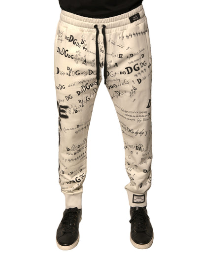 Dolce & Gabbana White Printed Cotton Jogger Sweatpants Pants