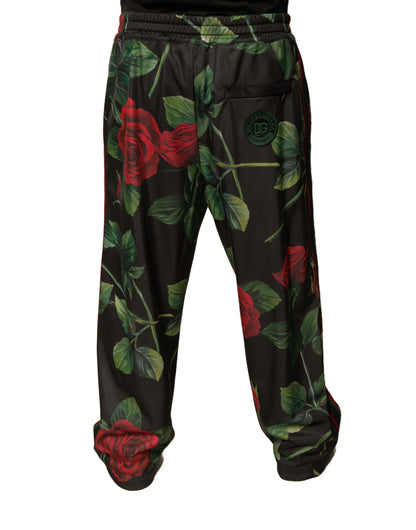 Dolce & Gabbana Black Floral Polyester Jogger Sweatpants Pants