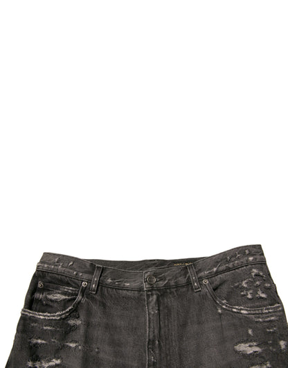 Dolce & Gabbana Gray Tattered Cotton Straight Men Denim Jeans