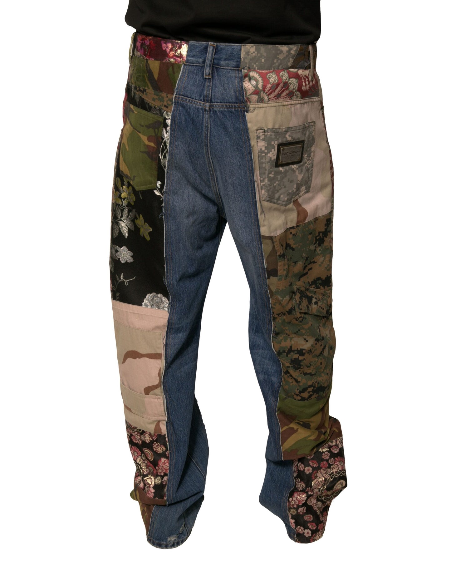 Dolce & Gabbana Blue Patchwork Cotton Straight Denim Jeans