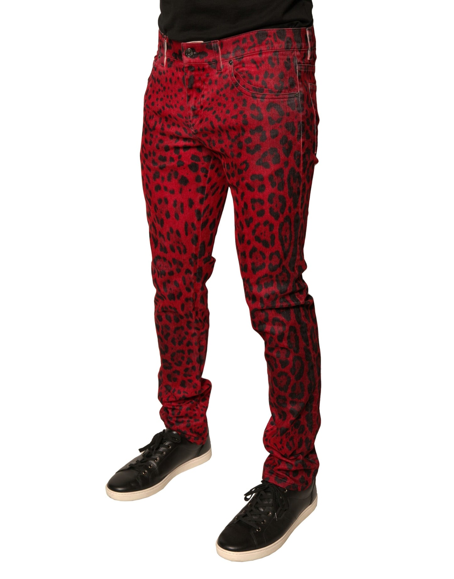 Dolce & Gabbana Red Leopard Cotton Stretch Skinny Denim Jeans