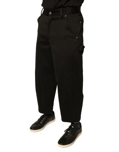 Dolce & Gabbana Black Cotton Mid Waist Cropped Pants