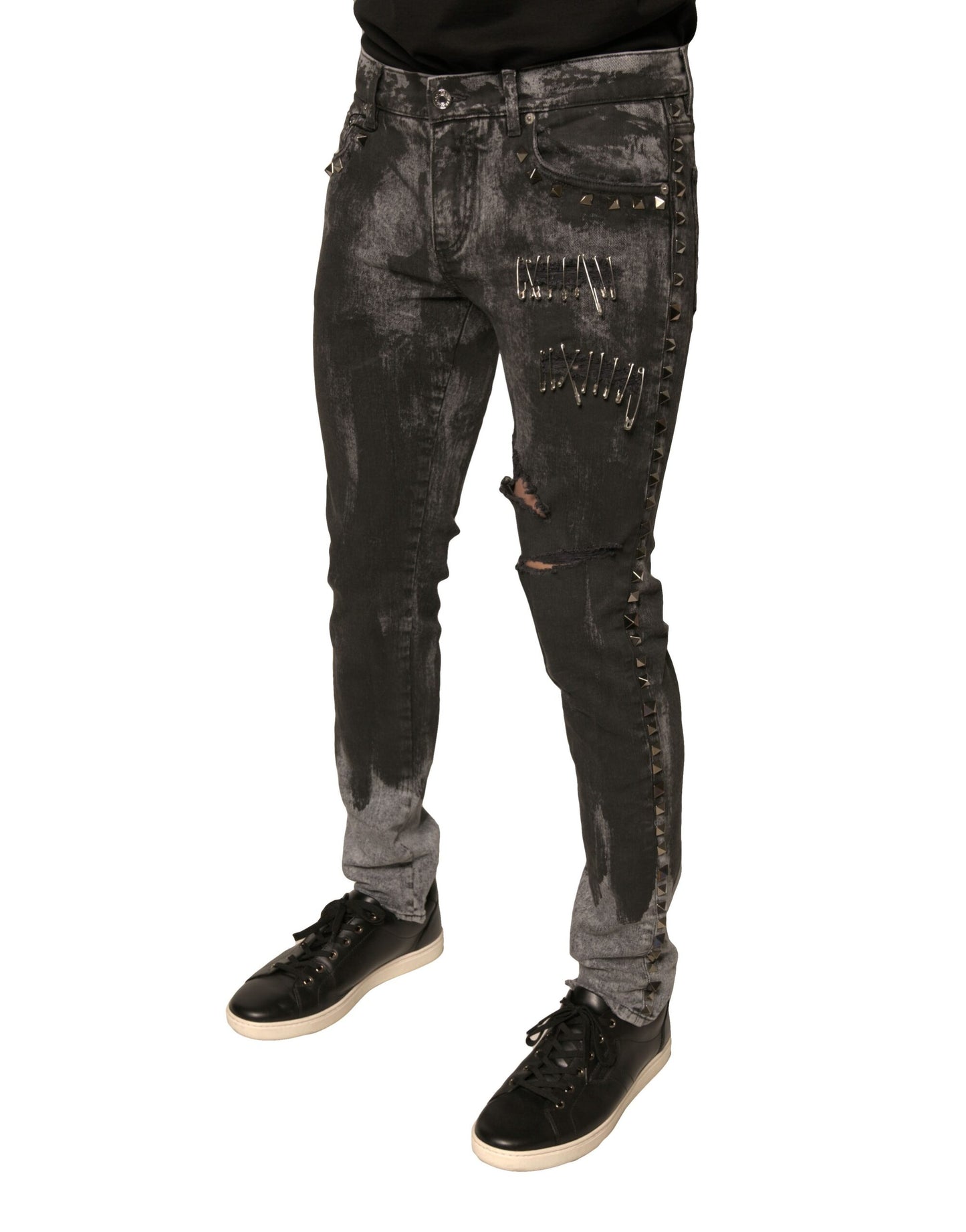 Dolce & Gabbana Gray Embellished Cotton Skinny Denim Jeans