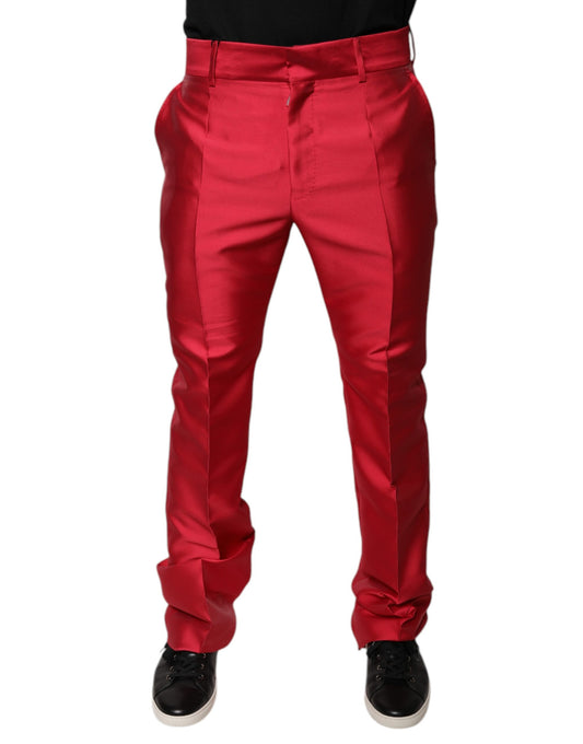 Dolce & Gabbana Red Silk Slim Fit Mid Waist Dress Formal Pants