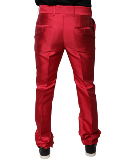 Dolce & Gabbana Red Silk Slim Fit Mid Waist Dress Formal Pants