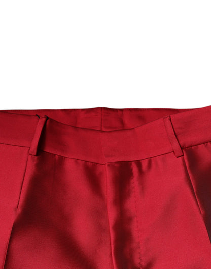 Dolce & Gabbana Red Silk Slim Fit Mid Waist Dress Formal Pants