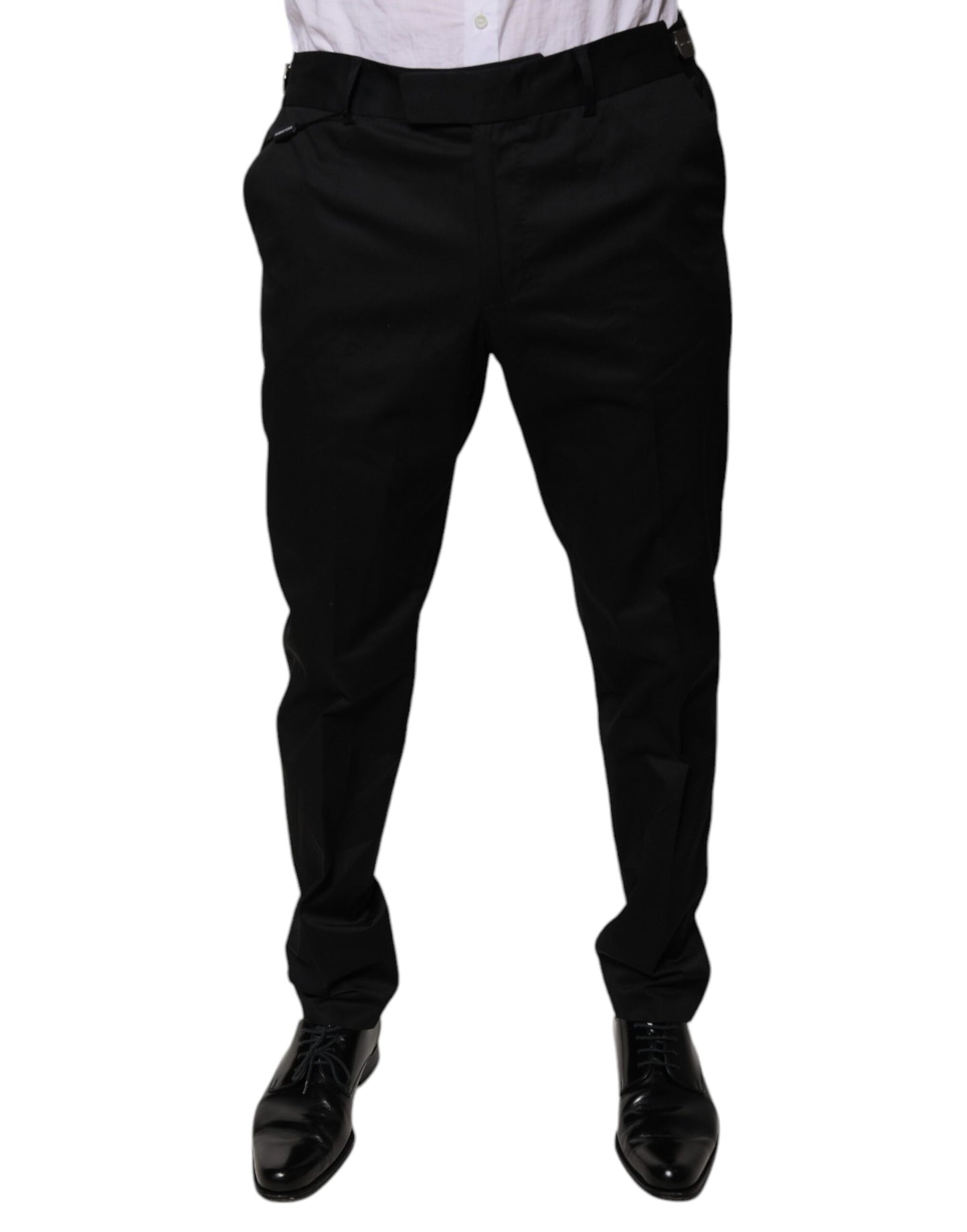 Dolce & Gabbana Black Cotton Tapered Formal Dress Pants