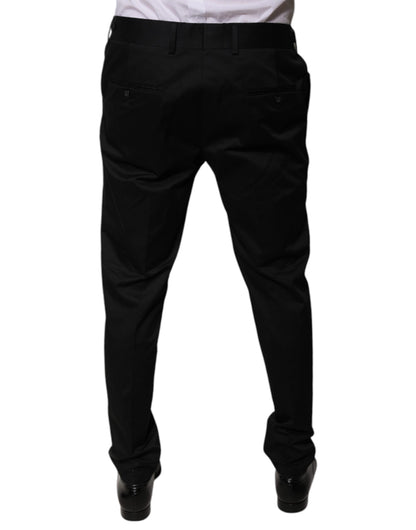 Dolce & Gabbana Black Cotton Tapered Formal Dress Pants