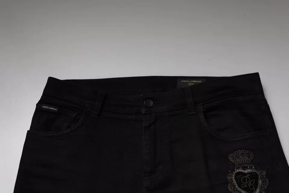 Dolce & Gabbana Black DG Crown Logo Cotton Skinny Denim Jeans