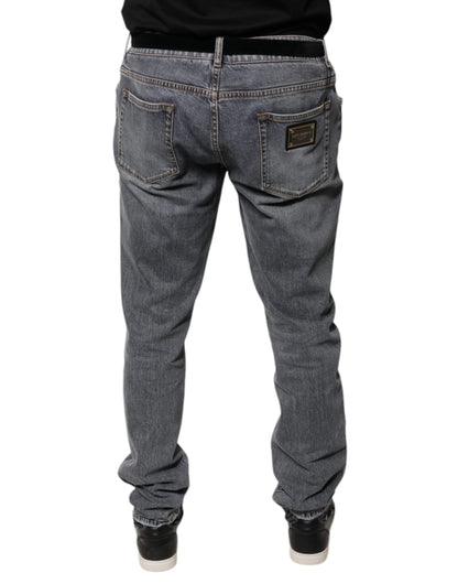 Dolce & Gabbana Gray Logo Cotton Stretch Skinny Denim Jeans