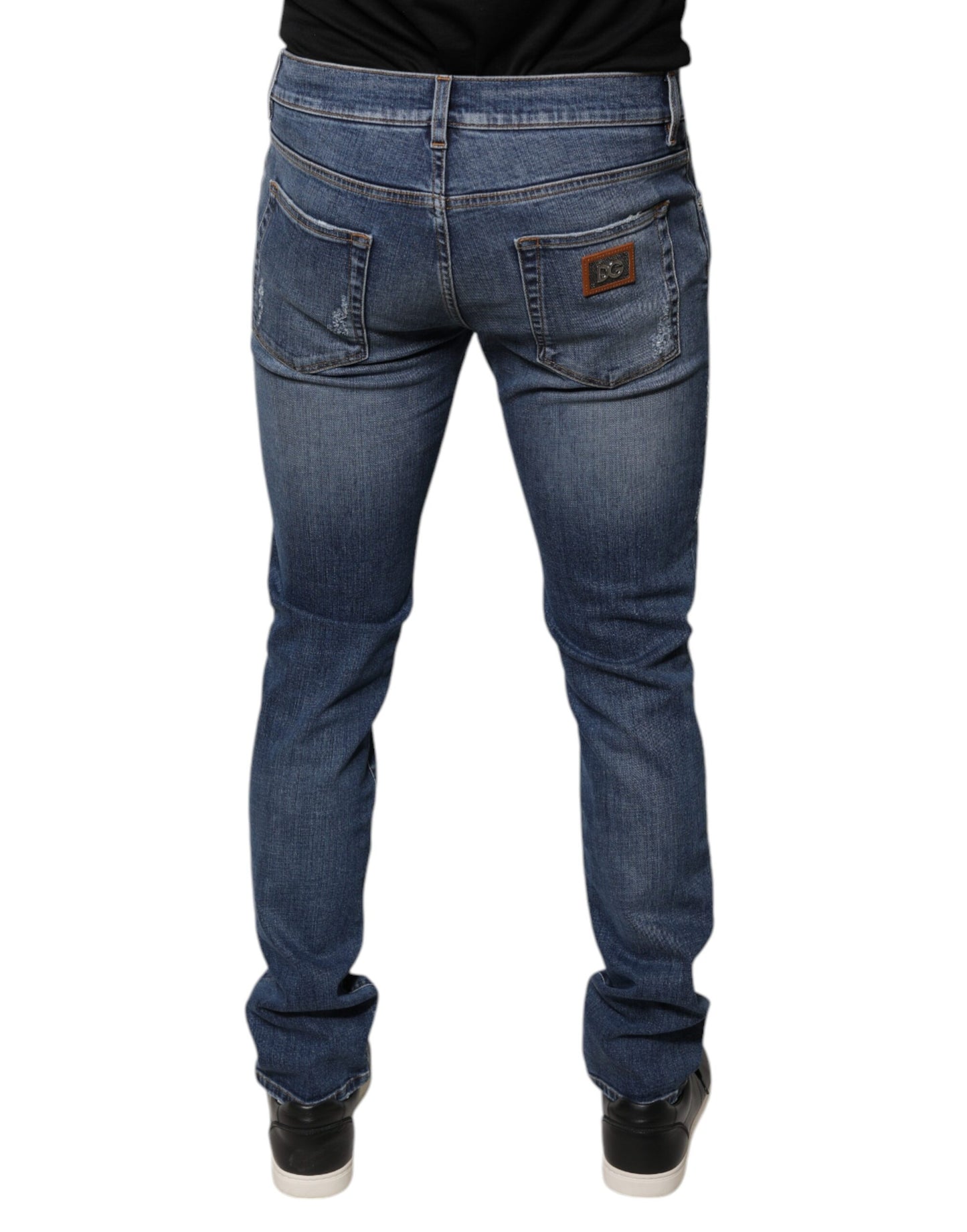 Dolce & Gabbana Blue Tattered Cotton Stretch Skinny Denim Jeans