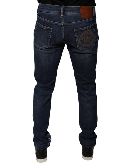 Dolce & Gabbana Dark Blue Cotton Logo Skinny Denim Jeans